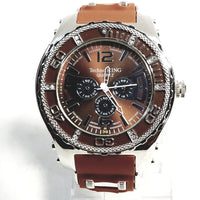 Techno King Mens Silver Finish Dress/Casual Chocolate Face Watch Chocolate Silicone Band Bling