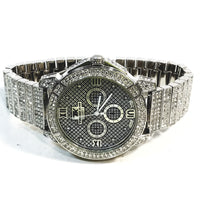Techno King Mens Silver Finish Dress 75+ Lab Diamonds Silver Face Watch Silver Metal Band Bling