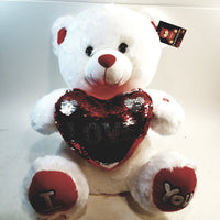 Romantic Kit 16.5" White Teddy Bear, Vase, String Light, Keychain, Rose Petals & Set Of 2 LED Red Rose

