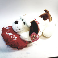 Romantic Kit 16" White Plush Puppy Dog, Vase, String Light, Keychain, Rose Petals & Set Of 2 LED Red Rose