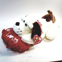 Large White Puppy Dog  Holding Heart Pillow 16.5" With Sounds