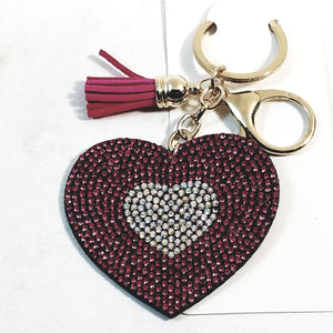 Pink & Silver Heart With Tassel Studded Lab Diamond Bling Keychain
