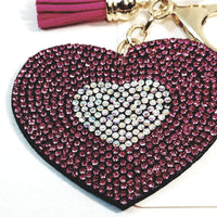Pink & Silver Heart With Tassel Studded Lab Diamond Bling Keychain
