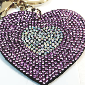 Lavender Heart With Tassel Studded Lab Diamond Bling Gold Plated Keychain