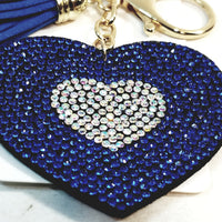 Navy Blue Heart With Tassel Studded Lab Diamond Bling Gold Plated Keychain
