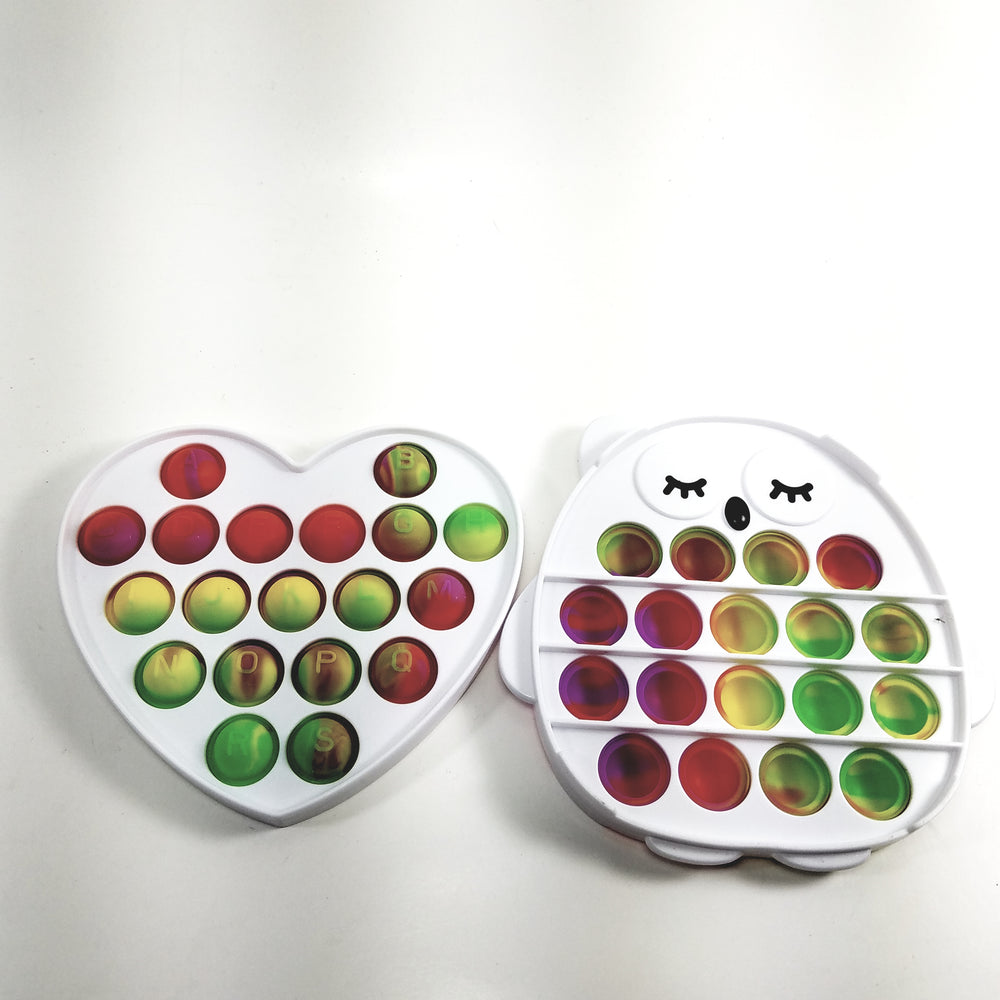 Push Pop White Heart & Owl Frame Near Rainbow Sensory Silicone Fidget Toy Stress Relivever