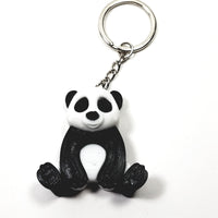 Panda Bear Black & White Silver Tone 2.75" Keychain