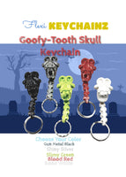 Flexi Keychainz Goofy-Tooth Skull Silver Tone KeyChain Choose Color
