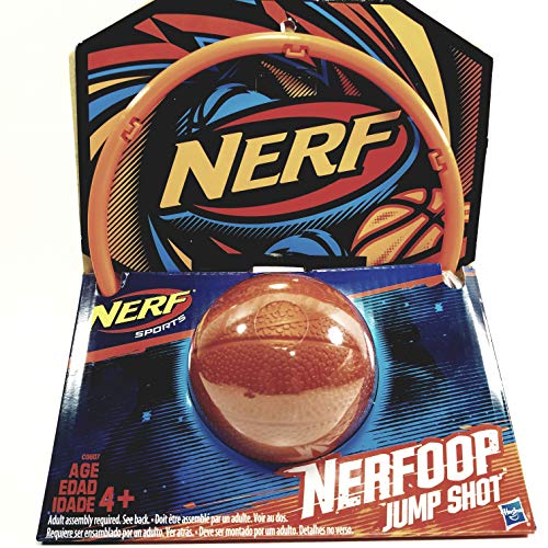 NERF Nerfoop Jump Shot Basketball Set Mini Orange Soft Foam Basketball & Plastic Hoop with Net