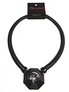Hematite Black Plated Hexagon Large Lab Diamond Pendant Omega Link 20" Necklace 4mm Chunky Chain