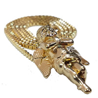 Praying Angel Folded Hands Charm 2mm Gold Tone Chain & Micro Pendant Set With 24" Box Link Necklace.
