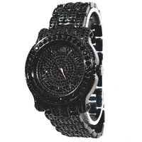 Techno Pave Gun Metal Black Finish Iced Out Lab Diamond Round Face Mens Watch Metal Iced Band Bling 7341
