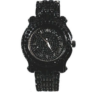 Techno Pave Gun Metal Black Finish Iced Out Lab Diamond Round Face Mens Watch Metal Iced Band Bling 7341