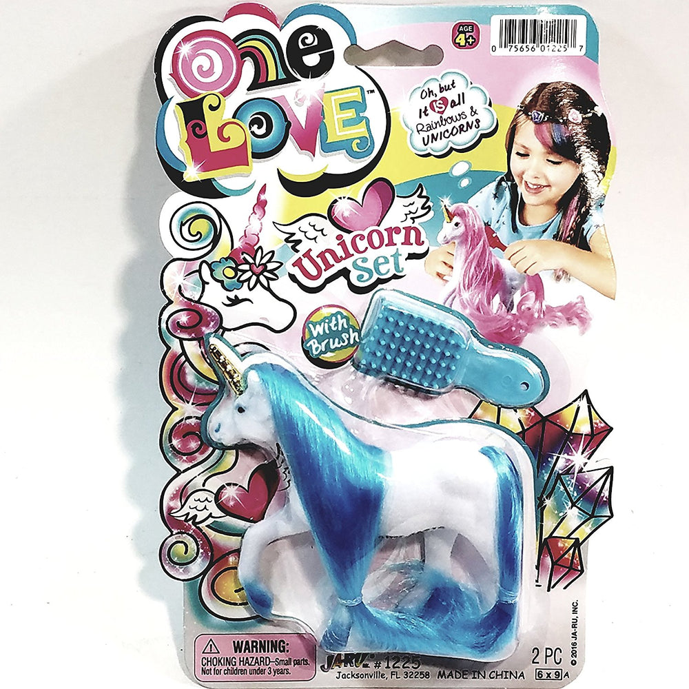 One Love White With Blue Hair Unicorrn Doll Set With Brush