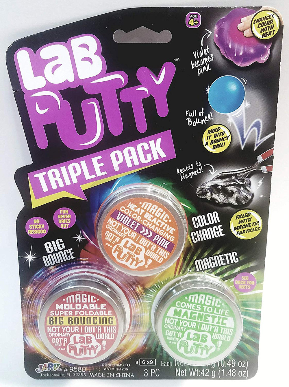 Lab Putty Triple Pack Big Bounce Heat Change(Purple to Pink) & Magnetic 42g Putty 1.49oz Goop